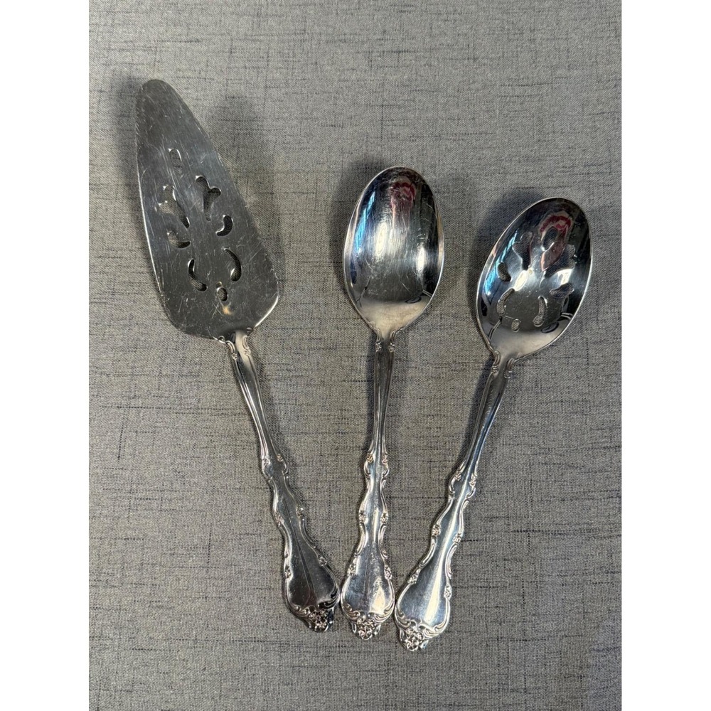 Vintage International Silver E.P. Korea Flair Floral Serving Set 3 Pcs 1970s